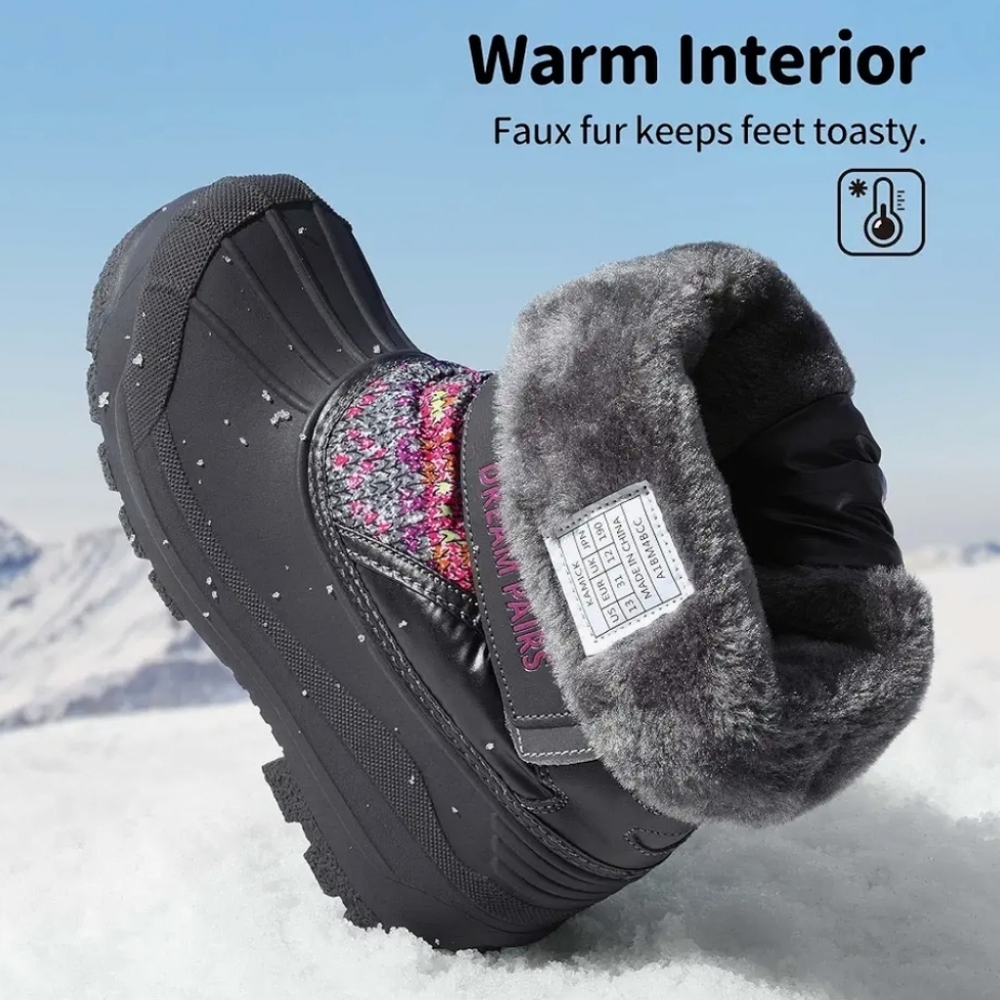DREAM PAIRS Little Kid Kamick Grey Multi Mid Calf Waterproof Winter Snow Boots - Picture 15 of 16